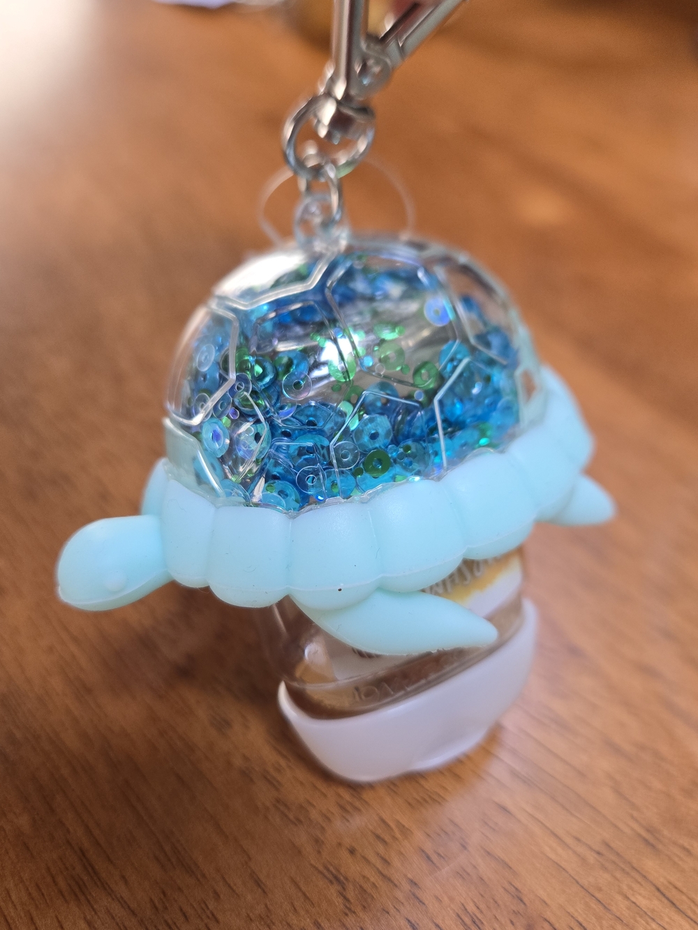 NWT BBW Teal Sequin Turtle Pocketbac Holder Keychain + 1 Free Hand Sanitizer